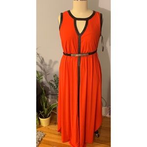 City Chic Dress with Leather Trim